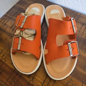 Intentionally Blank Express Orange Buckle Sandals, Size 38